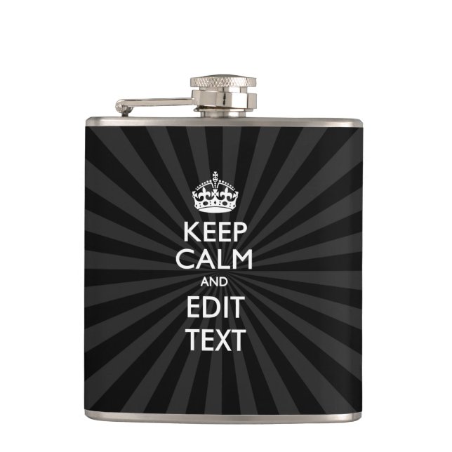 Flasques Personnalisé KEEP CALM Votre texte Black Sunburst (Devant)