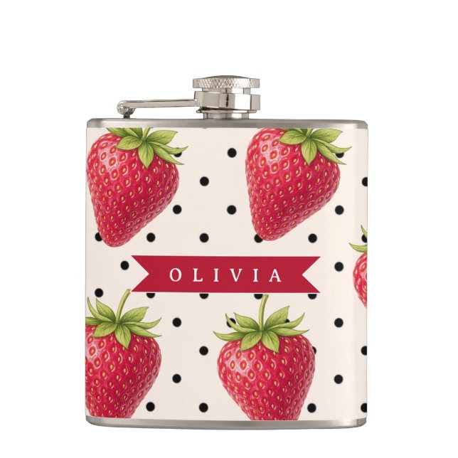 Flasques Personnalisé Rétro Fraise à pois Vintage (Devant)