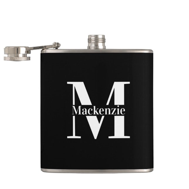 Flasques Personnalisé sur mesure Monogrammé Noir (Ouvert)