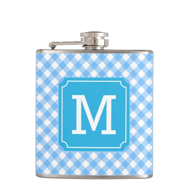 Flasques Personnaliser élégant bébé bleu En vichy monogramm (Devant)