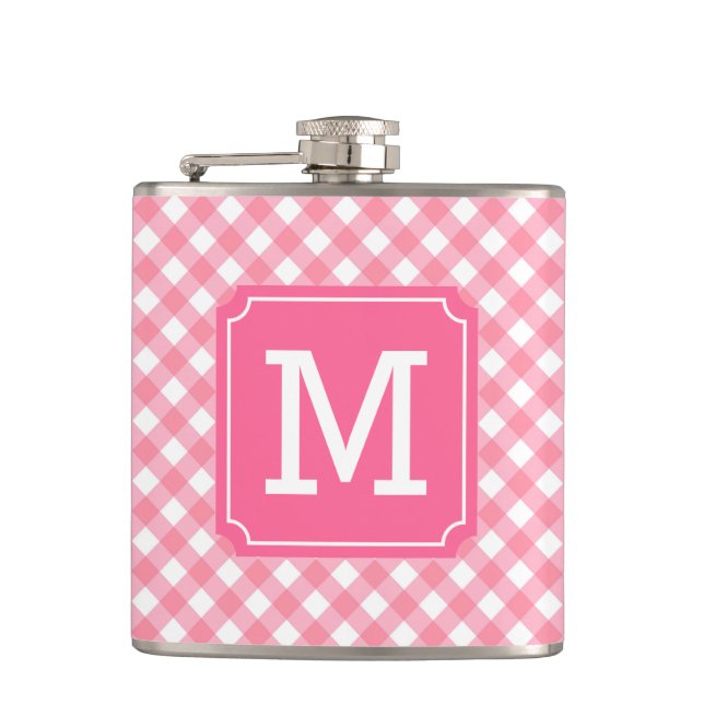 Flasques Personnaliser élégant bébé rose En vichy monogramm (Devant)