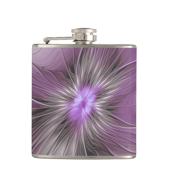 Flasques Petite Beauté Moderne Fleur d'Art Fractal Gris Mau (Devant)