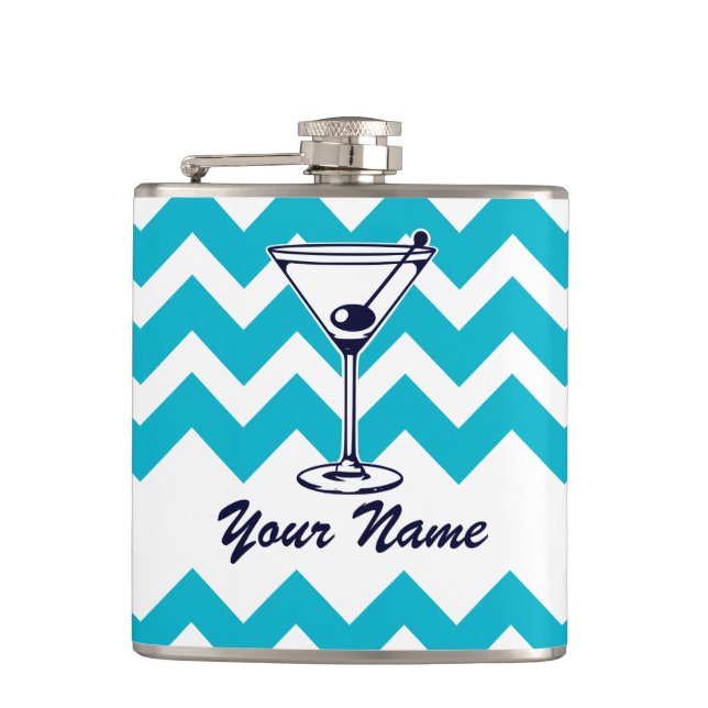 Flasques Pictogramme Martini avec Motif Blue Chevron (Devant)