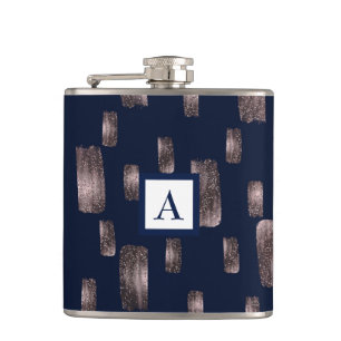 Flasques Pinceau Moderne Rose Gold & Bleu Nuit Pailleté