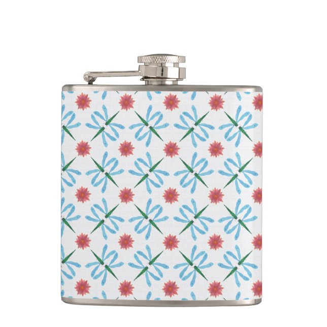 Flasques Pink Water Lys and Dragonflies Hip Flask (Devant)