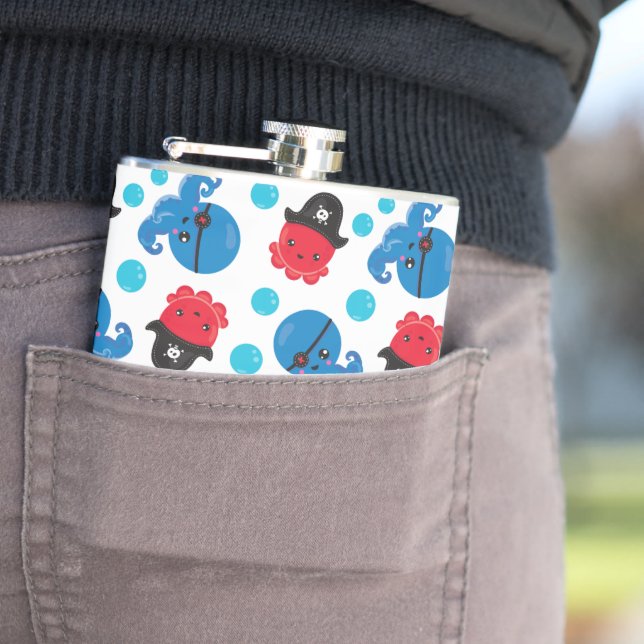 Flasques Pirate Octopus, Motif de pieuvre, Animaux de mer (In Situ)