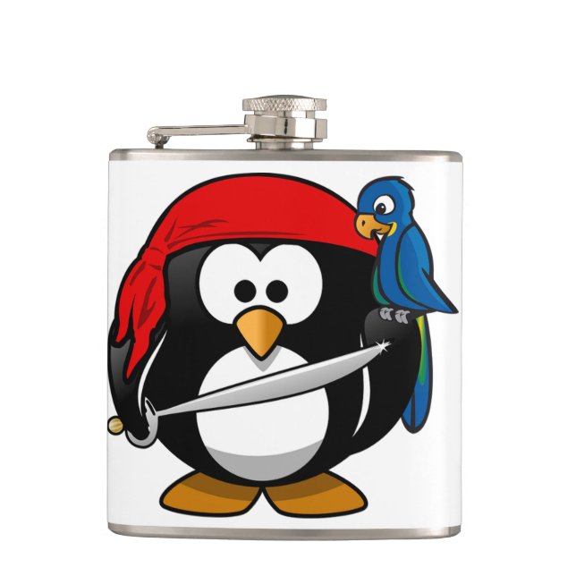 Flasques Pirate Penguin avec une Bandanna rouge et un Parro (Devant)