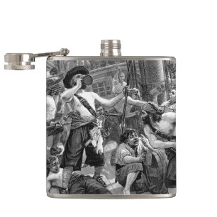Flasques Pirates Vintage se battant et buvant sur le navire