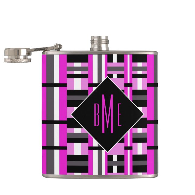 Flasques Plaid monogramme rose et noir (Ouvert)