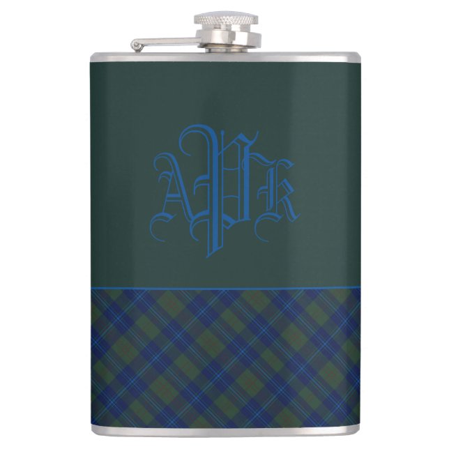Flasques Plaid Monogramme vert, bleu et aqua (Devant)