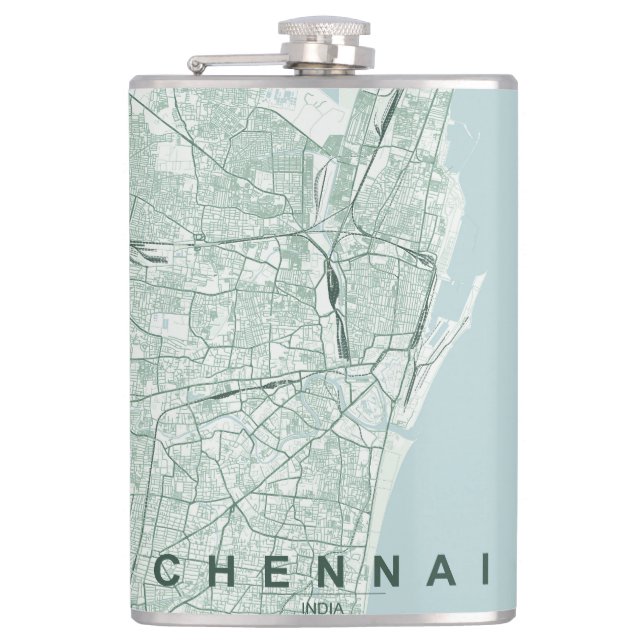 Flasques Plan de la ville de Chennai en Inde, design minima (Devant)