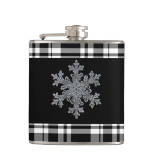 Flasques Plaque de tartan noir et blanc, flocons de neige