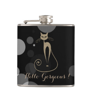 Flasques Points Gris Sur Arrière - plan Noir, Chat, Bonjour