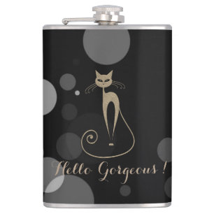 Flasques Points Gris Sur Fond Noir,Chat,Bonjour Magnifique