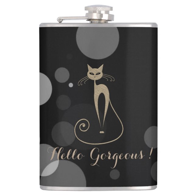 Flasques Points Gris Sur Fond Noir,Chat,Bonjour Magnifique (Devant)