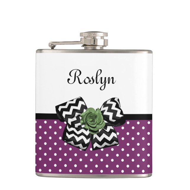 Flasques Points mignons pourpres Rose vert Chevron Bow avec (Devant)