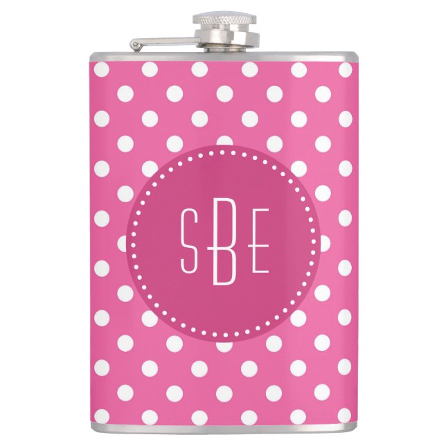 Flasques Pois rose et blanc avec monogramme (Devant)