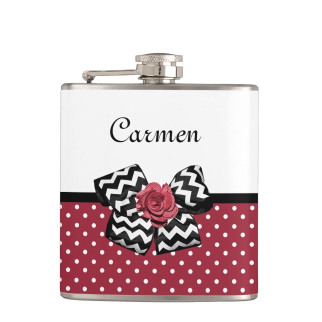 Flasques Pois rouge et blanc mignon Rose Chevron Bow (Devant)