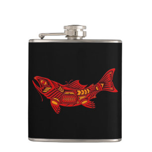 Flasques Poissons rouges d'esprit de Haida sur le noir