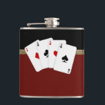 Flasques Poker Classy Aces<br><div class="desc">Classy rouge, noir et or arrière - plan et quatre as flacon de poker. Vous pouvez déplacer, redimensionner et supprimer les cartes de poker. Cette conception de flacon de poker et de jeu fonctionne bien pour un cadeau d'anniversaire de la personne, un cadeau de marié, un marié ou tout fan...</div>