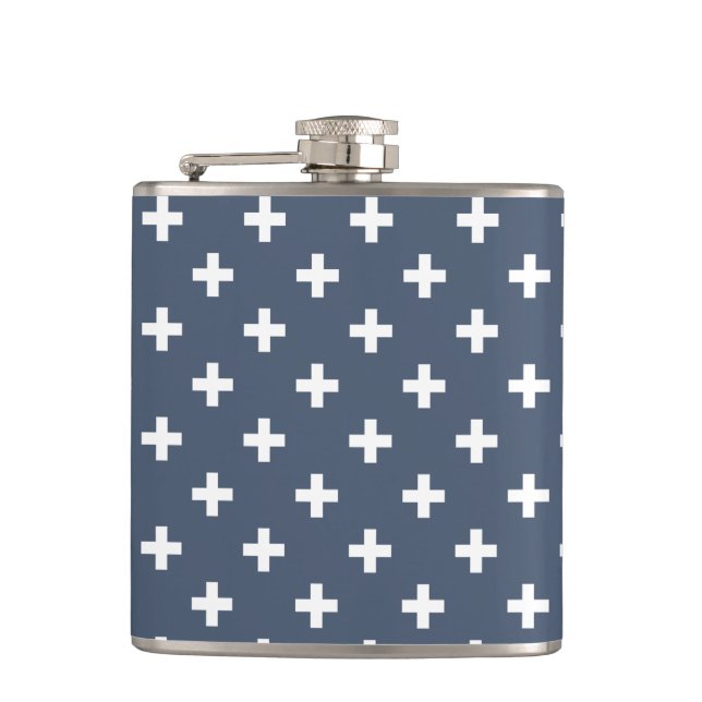 Flasques Polka blanche croise sur bleu-gris (Devant)