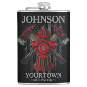 Flasques Pompier NOM Fire Department Hydrant USA Drapeau