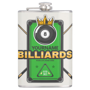 Flasques Pool Hall personnalisé NOM 8 Ball Crown Billiards