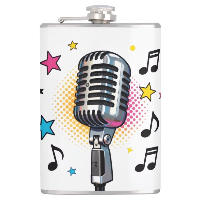 Flasques Pop microphone with colorful stars and music notes (Devant)