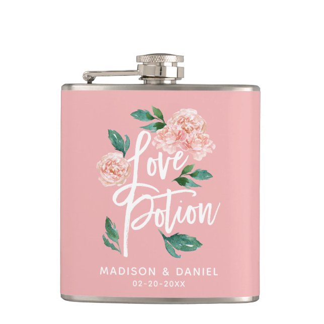Flasques Potion d'amour Blush Rose Floral Personnalisé (Devant)