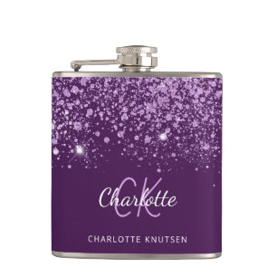 Flasques Poussière de paillettes violettes monogramme nom s