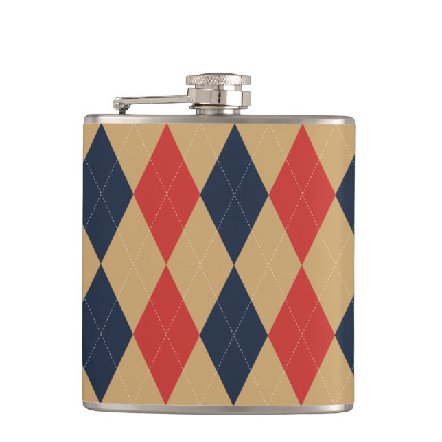 Flasques Preppy Argyle Khaki Navy Red Personalized (Devant)