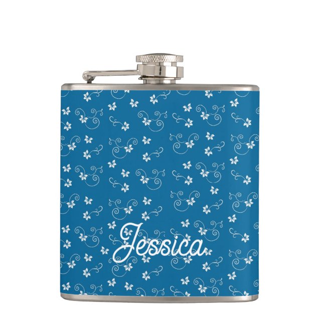 Flasques Pretty Blue Flower Pattern Personalised (Devant)