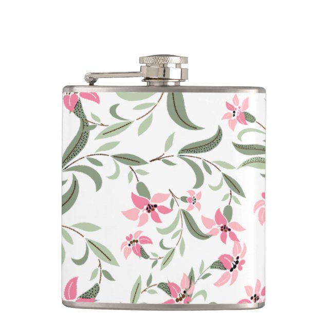 Flasques Pretty Elegant Pink Floral Pattern White (Devant)