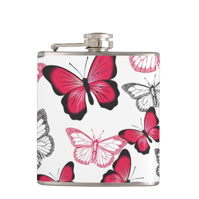 Flasques Pretty Red and Black Butterfly Art Pattern (Devant)
