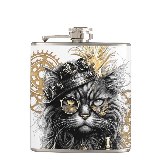Flasques Professeur Sprocket-Paws Le Chat Steampunk Funky (Devant)