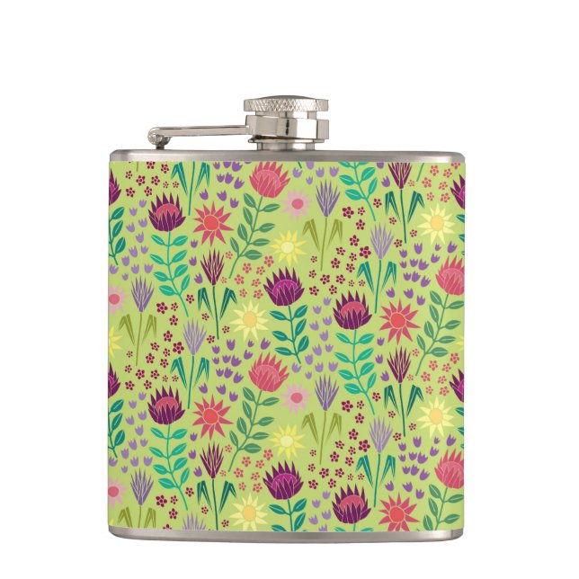 Flasques Protea Floral Block Imprimer Millefleur vert pâle (Devant)
