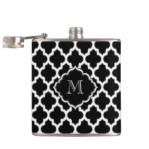 Flasques Quatrefoil Ikat Blanc Et Noir Monogramme