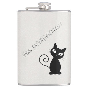 Flasques Quirky Whimsical Black Cat Glittery-Bonjour magnif