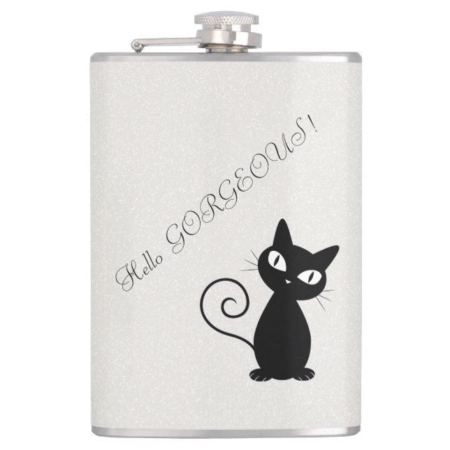 Flasques Quirky Whimsical Black Cat Glittery-Bonjour magnif (Devant)