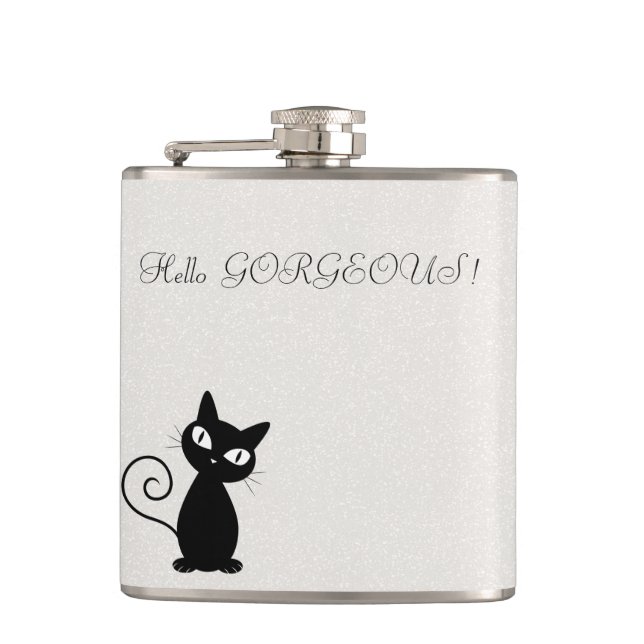 Flasques Quirky Whimsical Black Cat Glittery-Bonjour magnif (Devant)