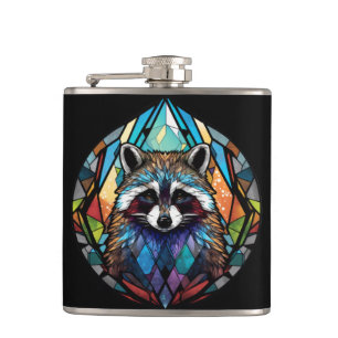 Flasques Raccoon Animal Portrait Vitrail Art de la faune
