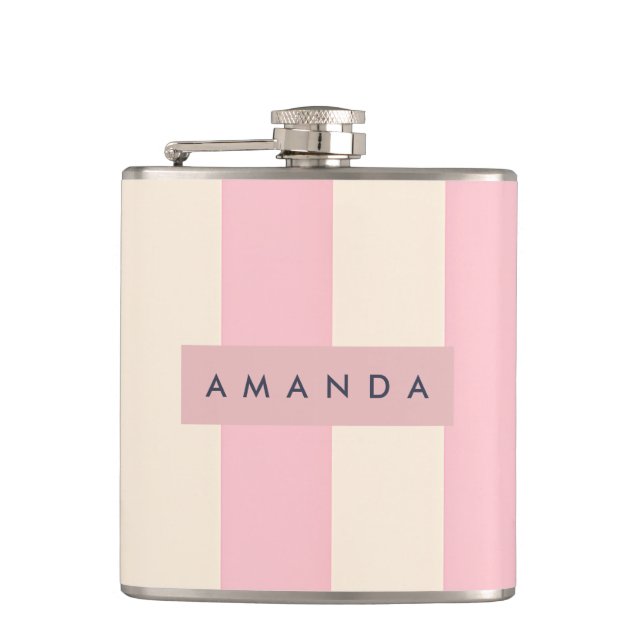 Flasques Rayure rose pâle et crème personnalisée (Devant)