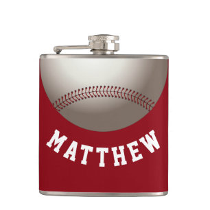 Flasques Red Baseball moderne Nom personnalisé Imprimer