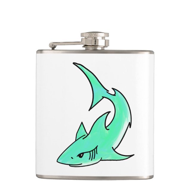 Flasques requin souriant de dessin animé bleu vert océan an (Devant)