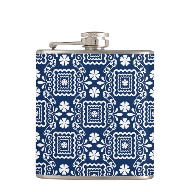 Flasques rétro 60 blanc bleu motif floral (Devant)