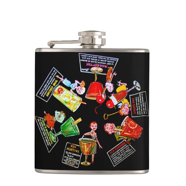 Flasques Rétro barre Martini de cocktail d'hommes fous (Devant)