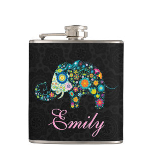 Flasques Retro Floral Elephant Design