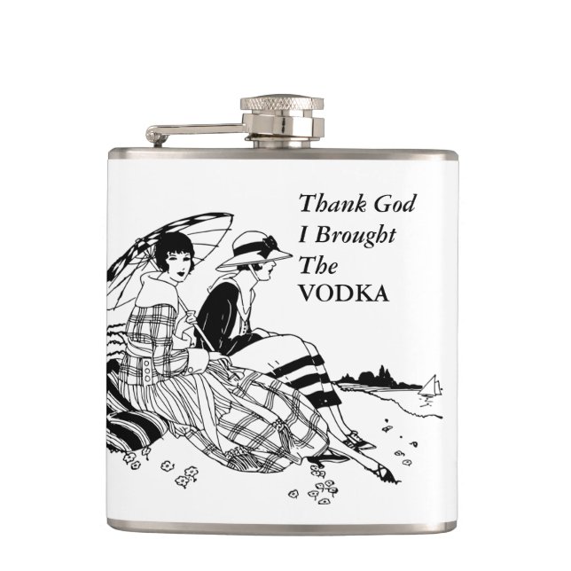 Flasques Retro Ladies On Beach Funny Vodka Alcool Citation (Devant)