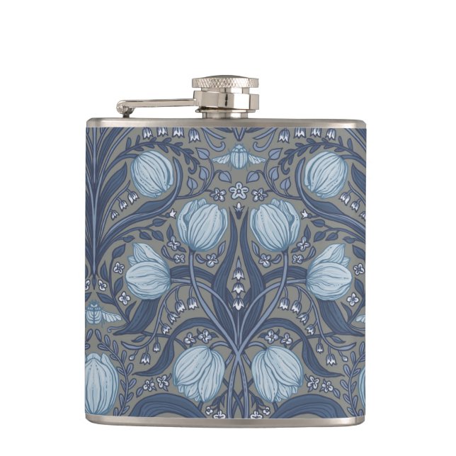 Flasques Retro Nouveau Tulips in blue and pewter (Devant)
