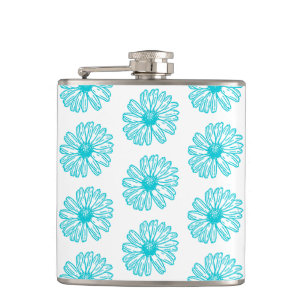 Flasques Robin Egg Blue Daisy Print, Hippie Flowers Motif